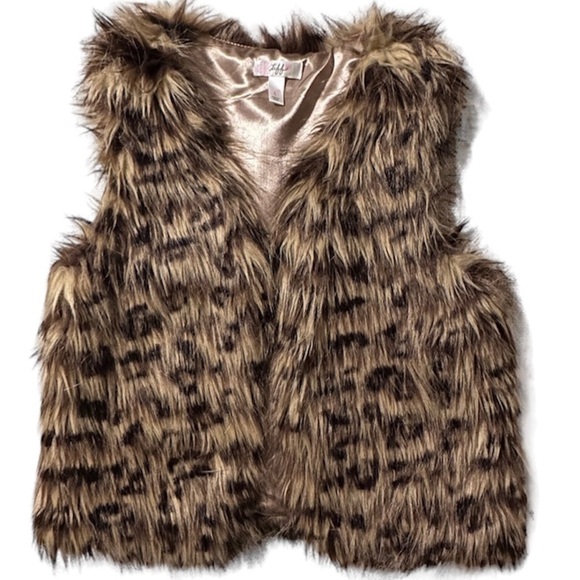 TIFF Faux Fur Animal Print Vest Lined Jacket Plush Cozy Soft Girl’s L Large - Picture 12 of 12